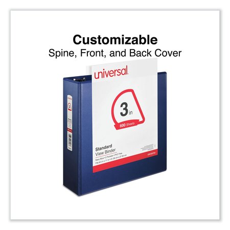 Universal Slant D-Ring View Binder, 3 Rings, 3" Capacity, 11 x 8.5, Navy Blue 1147